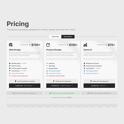 Pricing section for > https://otvos.studio ui