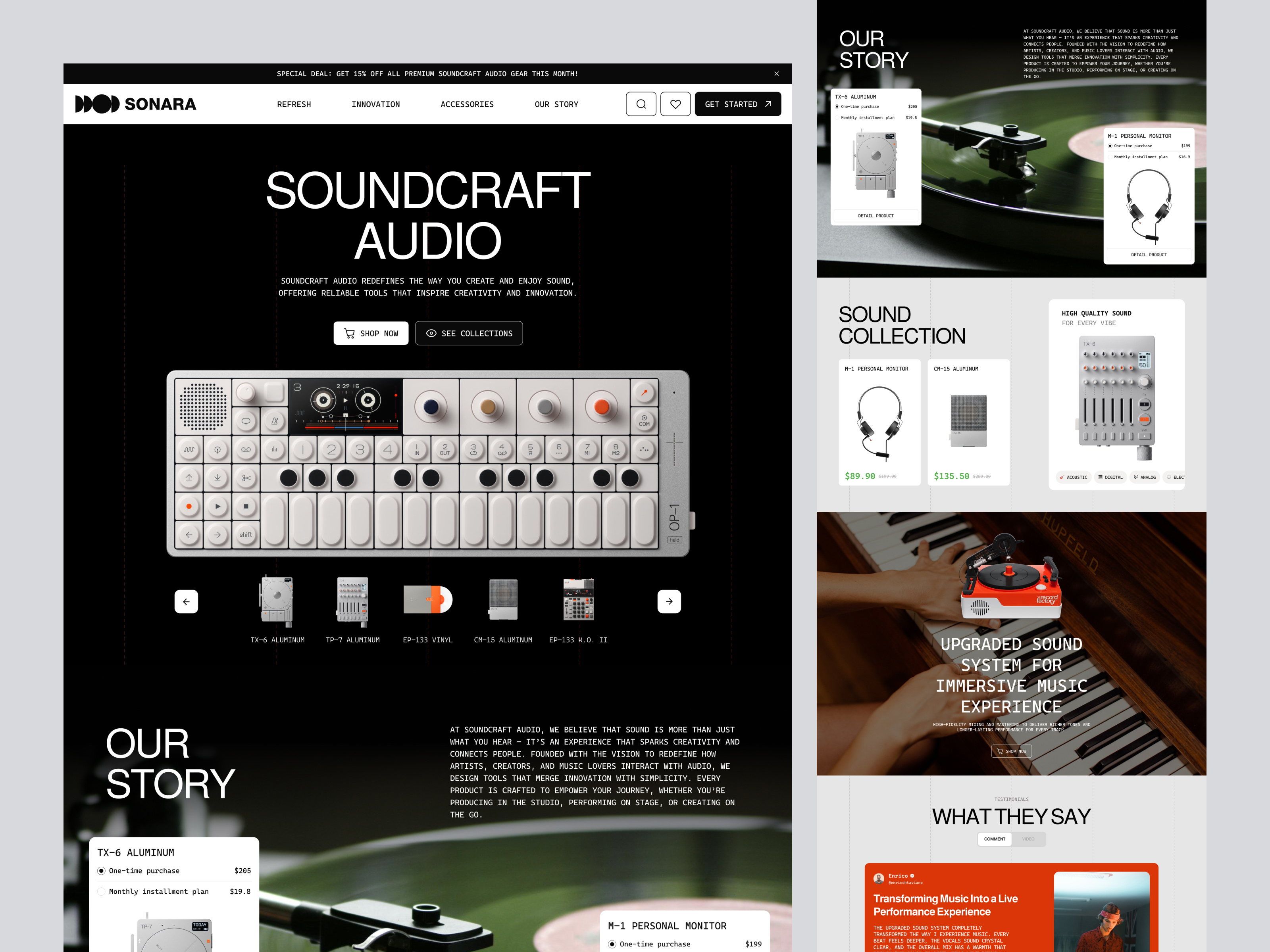 Sonara Soundcraft Audio eCommerce Store agency audio branding course design ecommerce electronic elementor landing music online page shop sound store ui webflow website wordpress