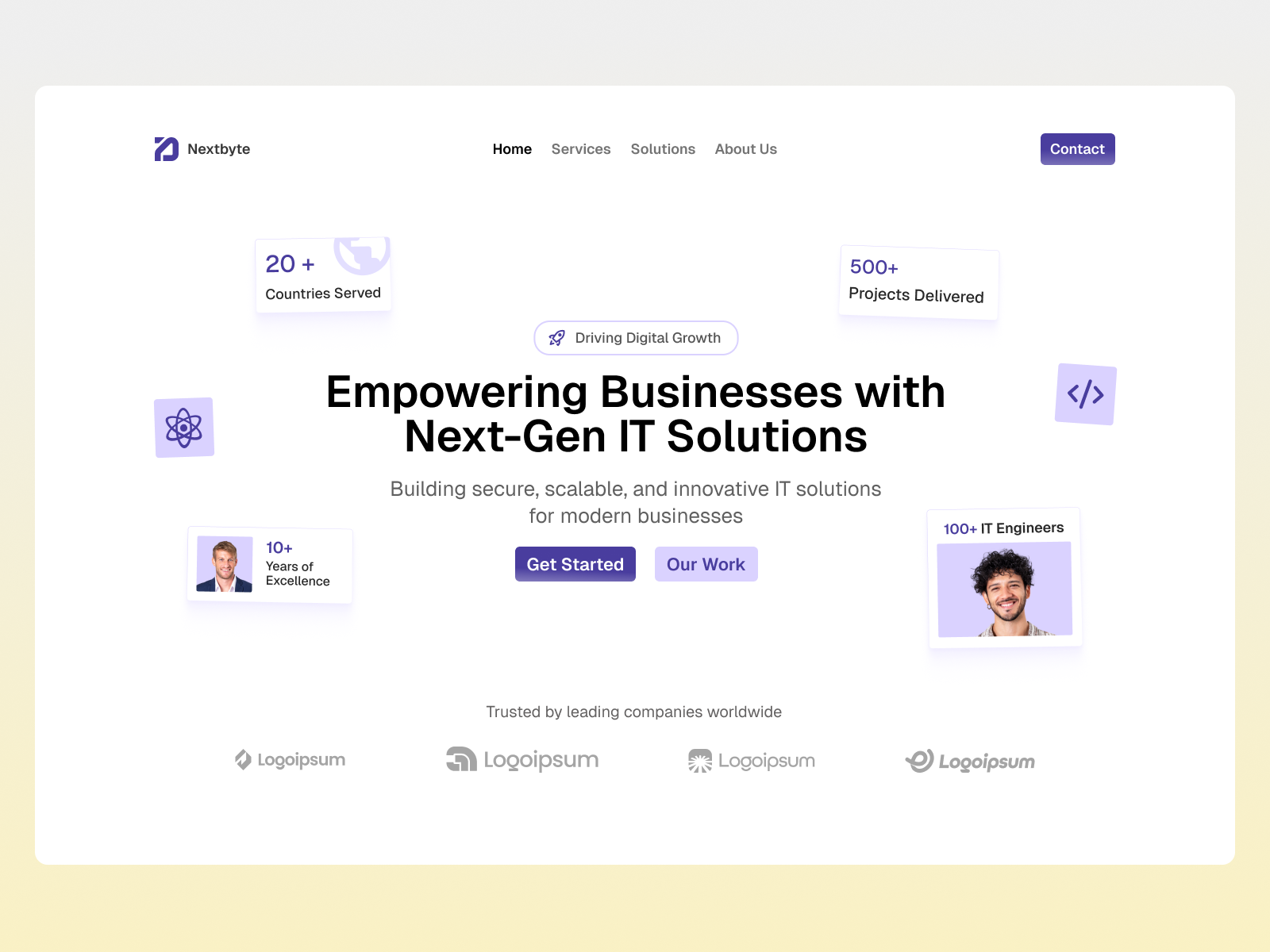 IT Company Website Hero Section clean hero section clean landing page clean web design hero section landing page modern modern hero section saas startup technology ui ux web design white hero section white landing page