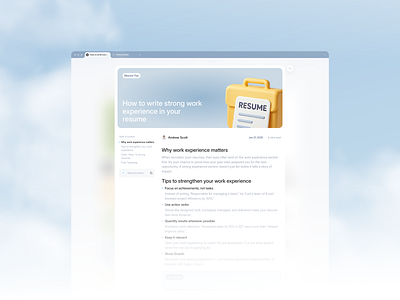 Rezume - AI Resume Builder App [Blog Post Page] article blog blog page blog post clean cv cv blog post design modern resume resume article resume blog post ui ux web web design website