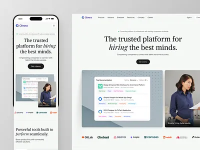 Olvera - HR Platform Responsive Landing Page app cansaas career clean design hr hr platform human resources interface minimalist mobile mobile app platform recruitment responsive saas ui ux