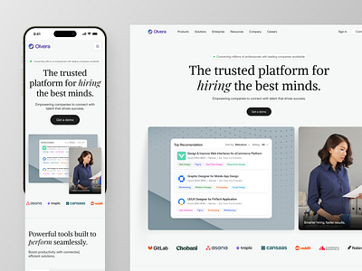 Olvera - HR Platform Responsive Landing Page app cansaas career clean design hr hr platform human resources interface minimalist mobile mobile app platform recruitment responsive saas ui ux
