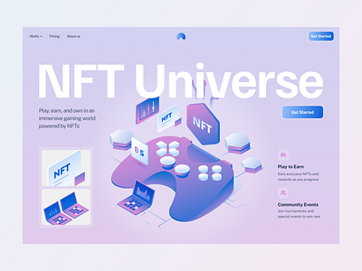 NexaVerse - NFT Gaming Universe Hero Section blockchain crypto design digital gaming gradient hero homepage illustration isometric marketplace metaverse minimal modern nft ui ux web web3 website