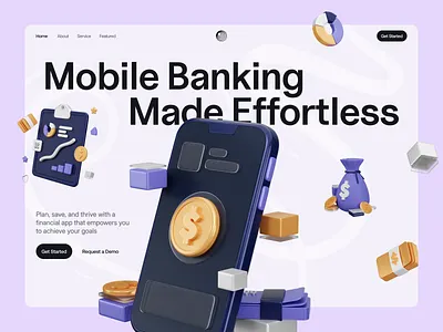 FlowBank - Mobile Banking Hero Section 3d banking design digital finance icon illustration minimal modern money online payments saving secure technology ui ux wallet website