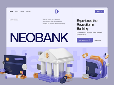 Neobank - Banking Website 3d app bank design finance hero homepage icon invesment minimal modern money payments secure ui ux wallet website