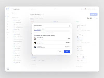 Clorio - Share file Modal add calender client portal details management modal saas saas modal saas webapp share file table task track tracking ui uiux webapp