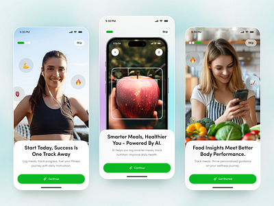 Onboarding Screens – AI Fitness & Nutrition App ai mobile app app design app onboarding calorie tracker mobile mobile app nutrition app onboarding onboarding flow onboarding screens onboarding ui welcome screen wellness app