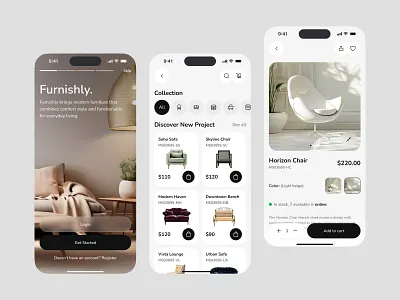 Interior Furniture Store Mobile App app e commerce ecommerce app furniture app furniture store home decor interior interior design mobile app mobile application mobile apps modern online shop online store shopping app shopping cart
