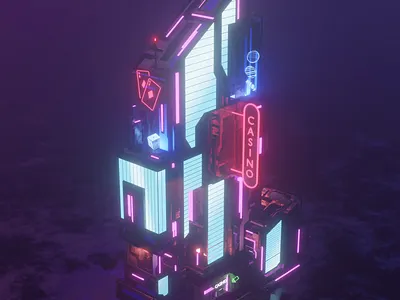 Casino building 3d animation building casino city design game illustration neon nft night town web design