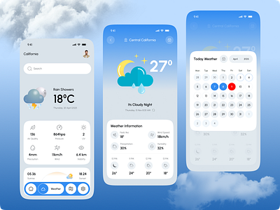 Weather - Mobile App Concept 3d ai design air clean concept eco homepage interface light theme mobile app nature tech website temperature ui ux weather weather app weather dashboard web design widget widgets