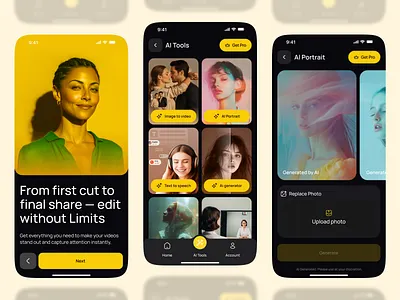 AI – Smart Video Creation Mobile App Design ai ai app ai tools app ai video generator app design creation generation interface mobile mobile app video video editing video vreation