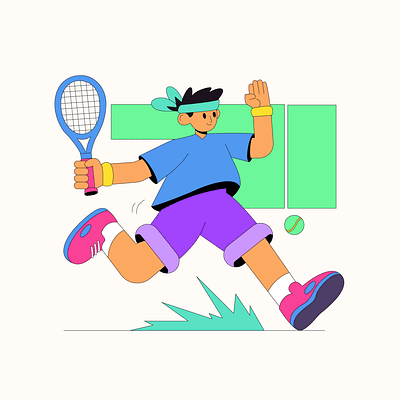 Dynamic Tennis Player Illustration action athlete athletic cartoon characterdesign illustration player retroart sport tennis youth