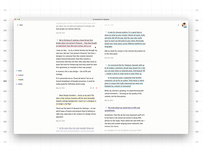 AI-Assistant for Telegram | Pt. 7 ai assistant aiux analytics chatbot ui dashboard design data visualization notes notion obsidian personal worlspace product design saas telegram text editing ui ux