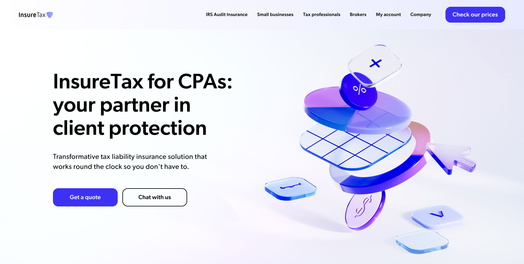 InsureTax for CPAs 3d 3d artist 3dillustration c4d cgi chart design dollar finance glass graph home page insurance keyboard landing page money partnership pie ui web