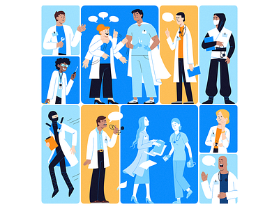 An illustration of characters "Types of healthcare workers" cartoon character characters doctor flat graphic design health health insurance healthcare hospital illustration med medical nurse ui vector