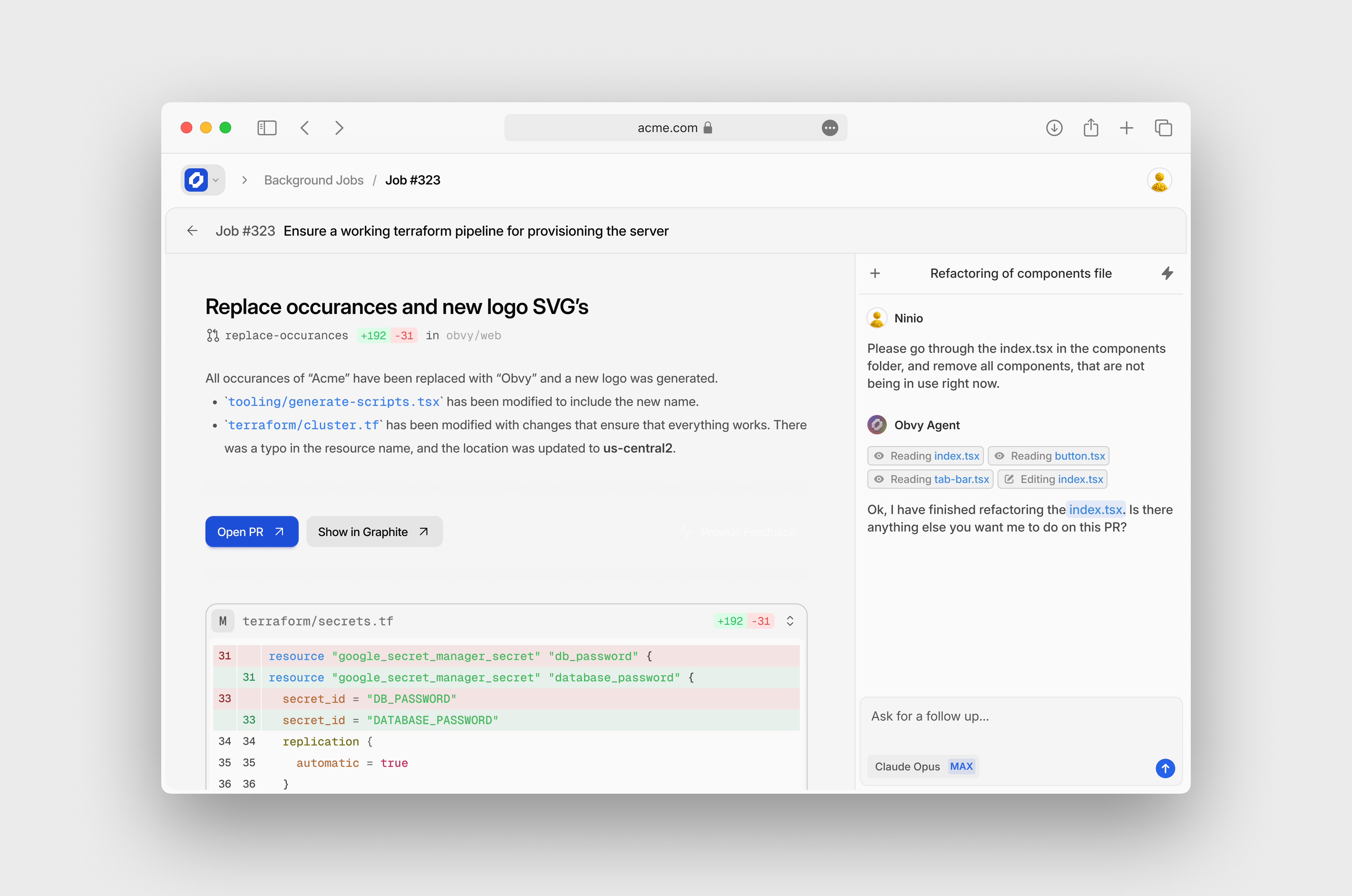 Example of ai dashboard (with chat)