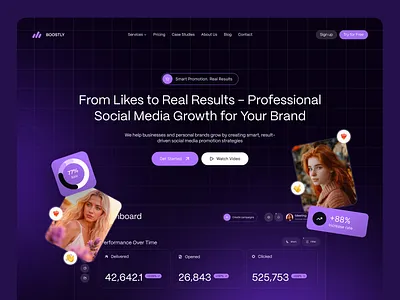 BOOSTLY - Marketing Agency Landing Page branding design landing page marketing photo product social media ui ux woman