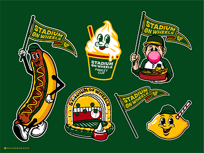 Character Design for Stadium On Wheels baseball logo branding cartoon design cartoon logo character design food brand food logo food truck logo gaminglogo hotdog logo ice cream ice cream logo illustration lemon logo logo mascot mascot design mascot logo sports brand