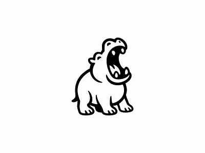 Yawning Hippo Logo animal branding cute design emblem fun hippo icon identity illustration kids logo mark mascot nature playful symbol vector