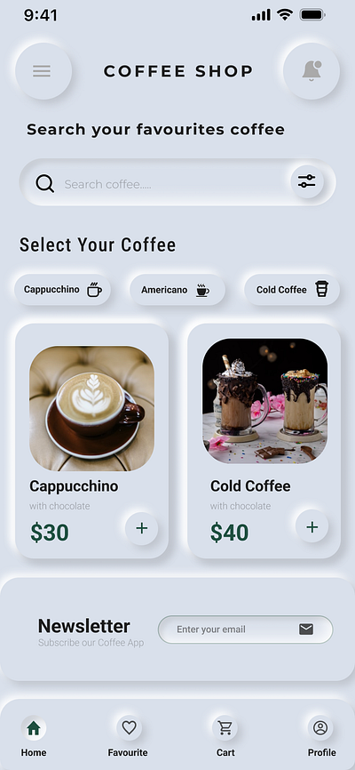 Neumorphism Coffee app Design animation neumorphism shadow effect ui