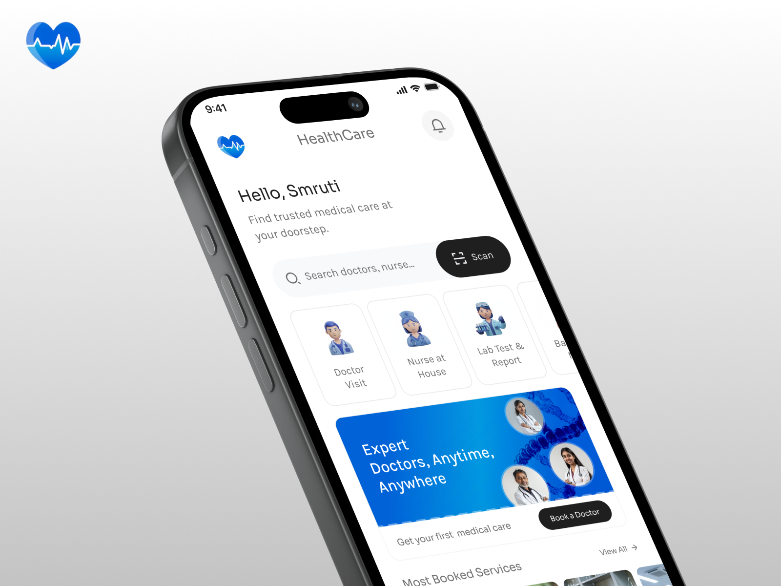 Healthcare Home app screen - sm8uti branding design health health care health ui healthcare ui ui code uiux ux web design
