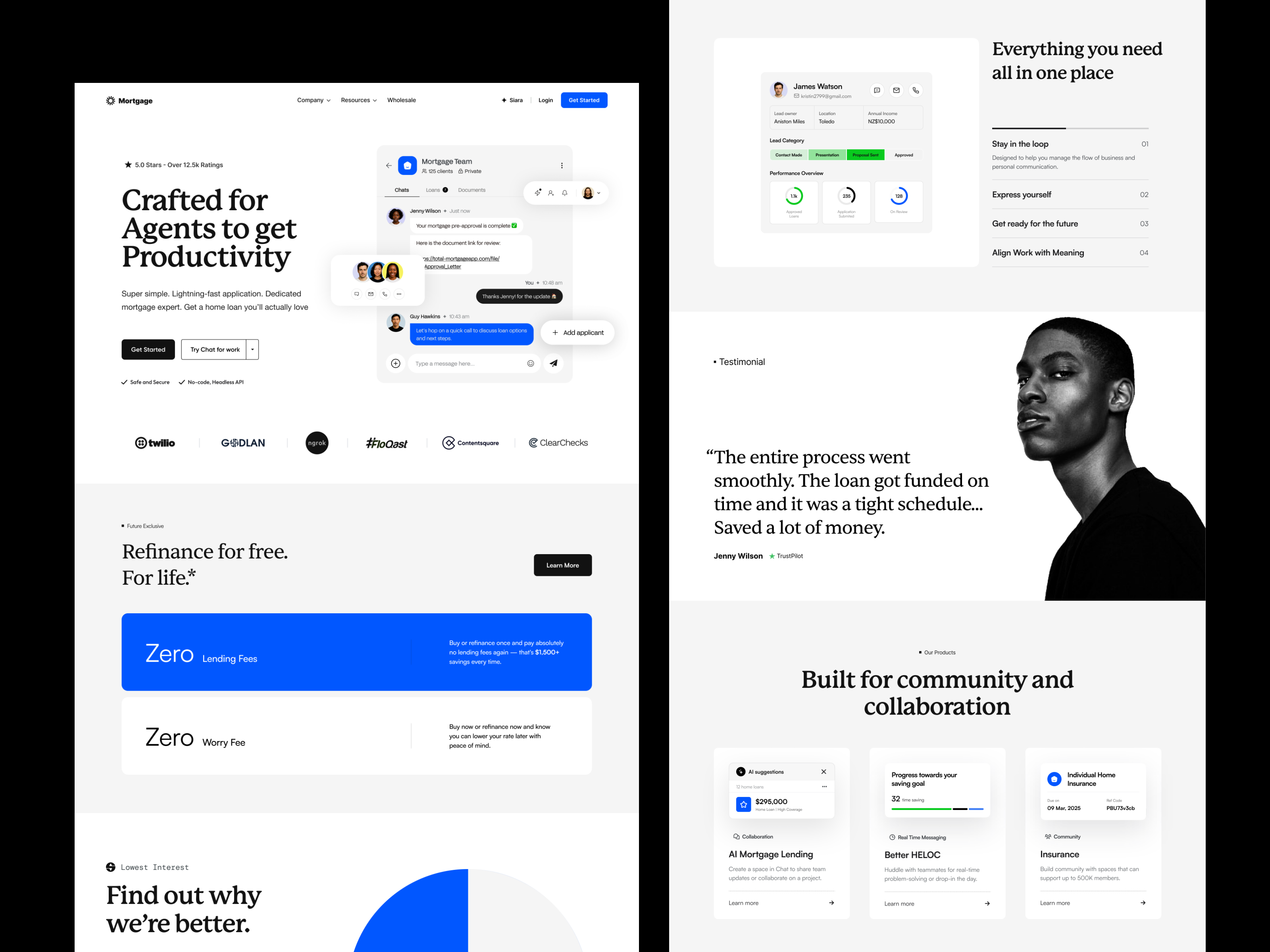 Mortgage - Landing Page Design chat corporate design header landing page landing page design loan website messaging modern design mortage mortgage crm product sales crm social startup website startups ui user experience web design webflow website design