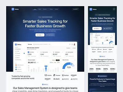 Sales Management SaaS Landing Page crm landing page design figma template figma uiux landing page landing page design oripio saas saas landing page sajibur design sales management ui web design website design