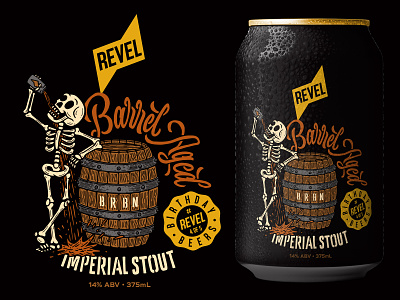 Imperial Stout Beer Can Design barrel beer beer branding beer can bourbon drinking illustration label design lettering logo skeleton stout