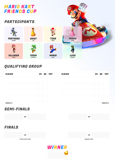 Mario Kart Friends Cup | Tournament Brackets brackets cover cup friends gaming graphic design illustration mario kart scoreboard tournament
