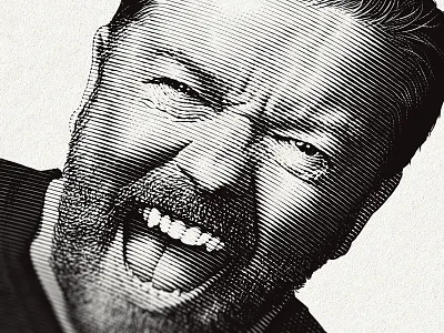 Portrait illustration - Ricky Gervais branding comedy custom engraving etching face graphic design hand drawn illustration line art portrait portrait illustration vector art