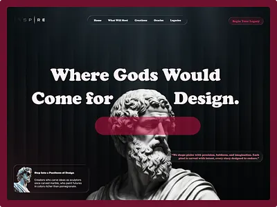 Inspire Landing Page animation branding dark mode landing page design experience graphic design landing page roman culture ui uiux user experience ux