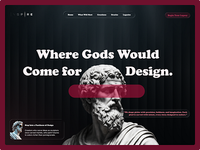 Inspire Landing Page animation branding dark mode landing page design experience graphic design landing page roman culture ui uiux user experience ux