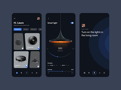 Smart home app connect connected darkapp darkmode design home homepage lamp mic mobile shazam smarthome ui uidesign