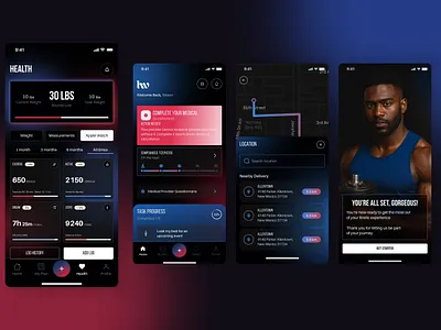 Healthcare & Fitness Tracking App with Medication Management android app clean dark mode app fitness ui graphic design health app healthcare tech healthcare ux ios app medical app design medication tracking mobile app mobile app design pharmacy delivery ui ux ux case study weight tracking wellness tech wellness tracker