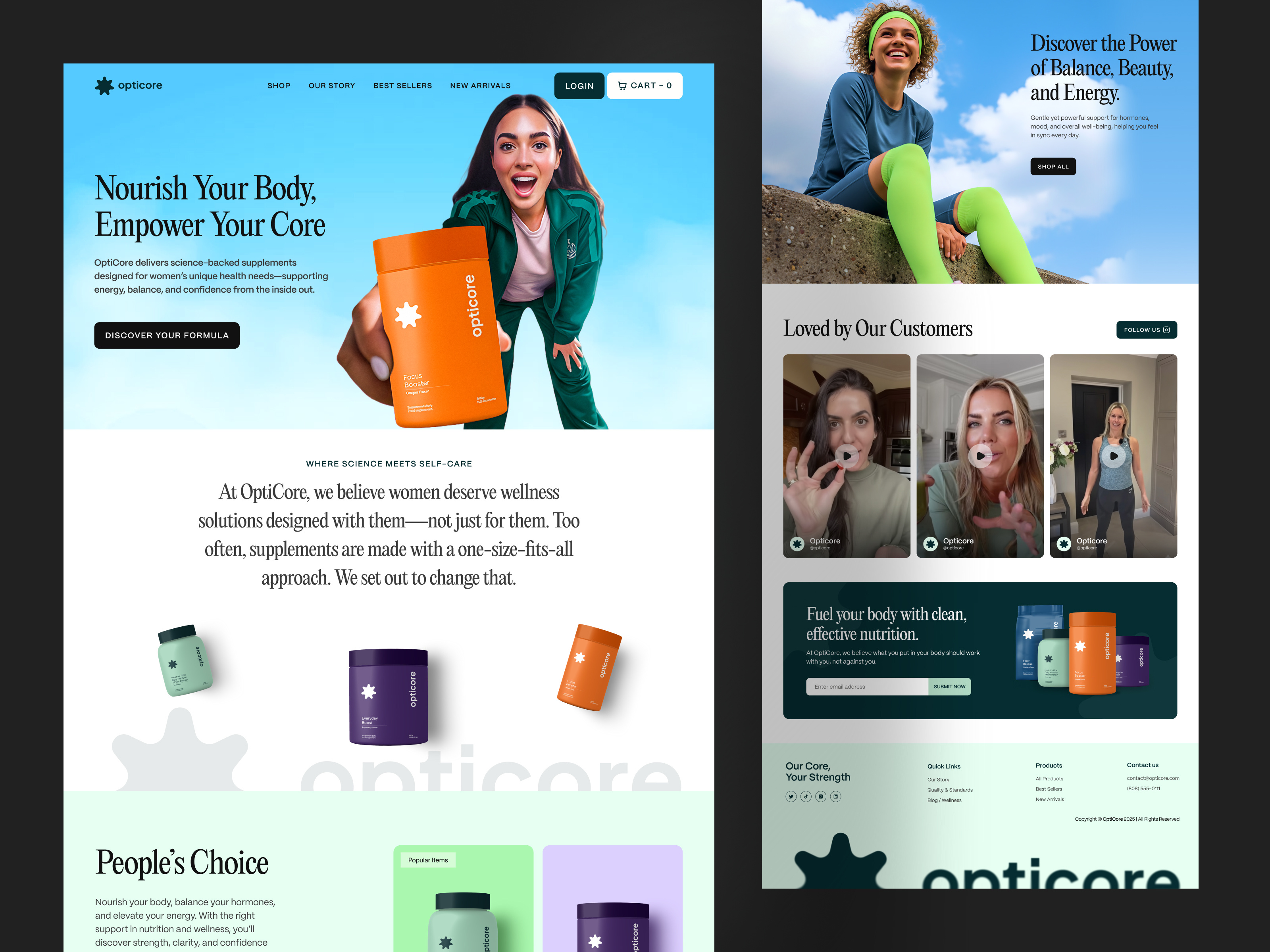 Example of Women’s Supplements Website Design | OptiCore –  E-commerce