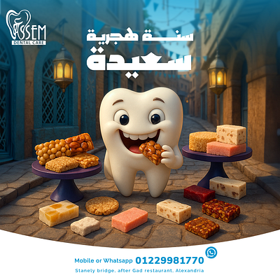Hijri New Year Dental Ad by Marklinica dentalawareness dentalcare hijrinewyear illustration oralcare oralhealth sweets teethrestoration