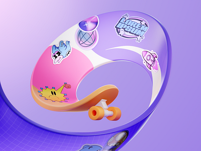 Skate Culture in 3D – CG Deck, Sticker-Covered Render 3d 3d art 3d concept design 3d design 3d digital art 3d graphic 3d graphics 3d illustration 3d render 3d visuals bright cartoon style cg cg art colorful funny illustration illustration art modern render