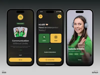 Expressly - Sign Language Learning App call connect dark edtech express expressly figma graphic design hand interpreters language learning minimal ui ux