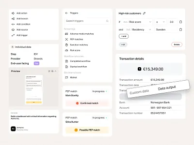 UI for dashboard / CMS cards components conditions dashboard dropdown icons list nodes select status transaction transaction details ui