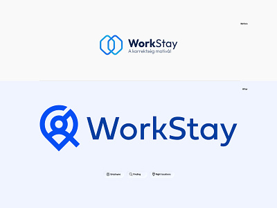 Redesign WorkStay Logo: Where People Meet Right Opportunities branding business connection design employment graphic graphic design identity illustration location logo minimal oppotunity pin playoff redesign vector work workstay