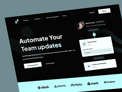 Automation Hero Section - AutoManage automate automation automation landing page design hero hero section interface landing landing page landingpage minimal modern sass sass landing sass website ui webdesign website