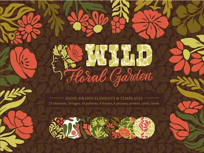 Abstract Wild Flowers Design Pack abstract botanical branding design elements floral flowers graphic design hand drawn illustration logo patterns vector wildflowers