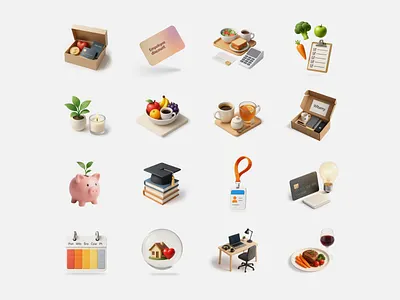 3D Icons for Employee Benefits 3d icons ai generated benefits employee benefits icon set illustration midjourney openai product design prompt engineering ui icons web design