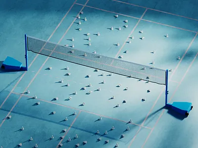 Badminton Сourt 3d 3d art art bambinton cg court design houdini karmaxpu motion motion design render shuttlecock sport wave