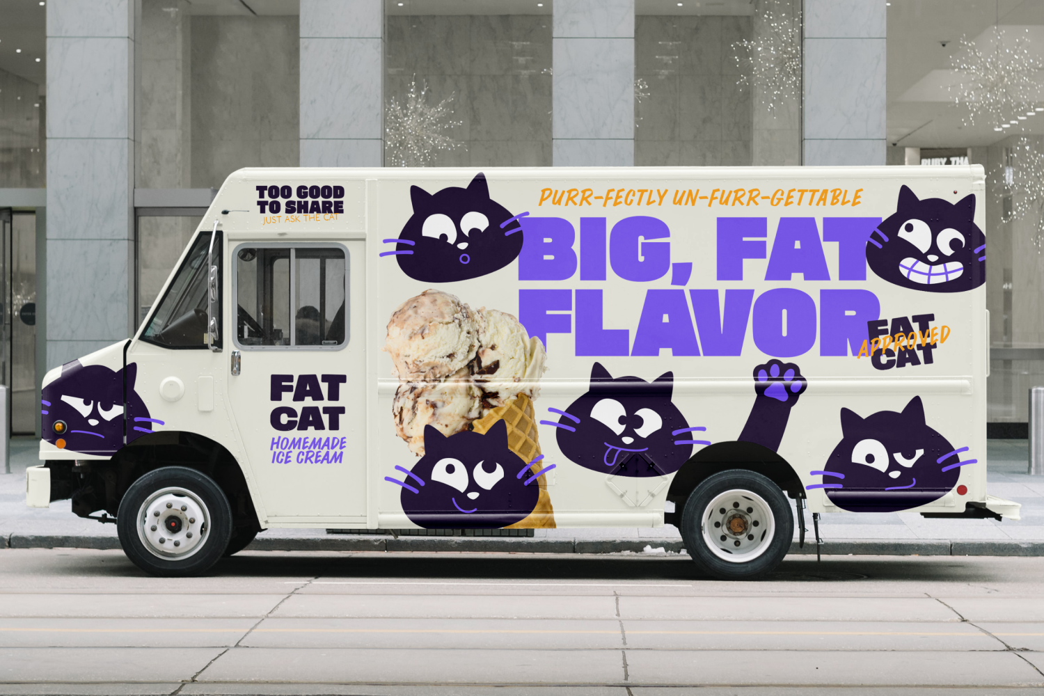 Fat Cat Homemade Ice Cream adobe illustrator brand design brand identity branding cat branding cat icon cat mascot fat cat graphic design ice cream branding ice cream packaging illustration logo package design typography