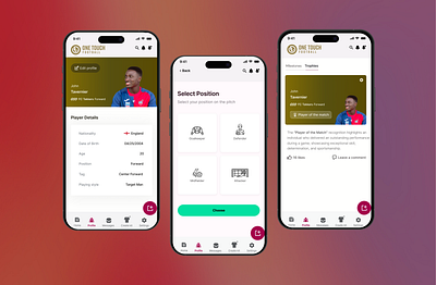 One Touch Football (Player profile) branding design logo ui ux