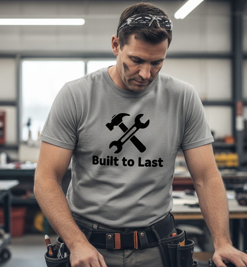 Labor Day T-Shirt Design Crossed Hammer & Wrench ‘Built to Last’ apparel design labor day labor day t shirt design vector