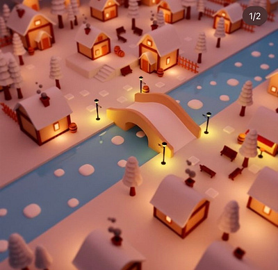 3D winter town in blender 3d 3dmodel animation blender design graphic design illustration