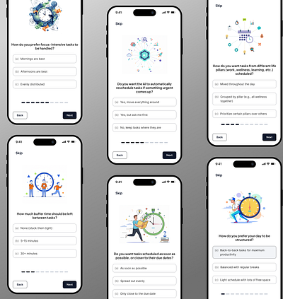 App ai assistant app concept design clean mobile ui daily planner app dribbble ui inspiration focus app design goal tracker app ios ui design lifestyle productivity app minimal app design mobile onboarding mobile ux design modern app design productivity app questionnaire ui scheduling app survey ui task management app time management app workflow app