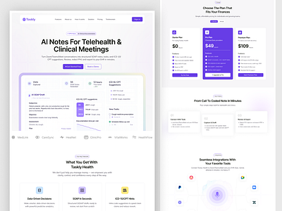 Taskly AI Note Taker Saas Website ai nootes ai saas clinical meeting saas landing page landing page for ai saas medical ai note medical website minimal landing page note taker website saas saas website telehealth website